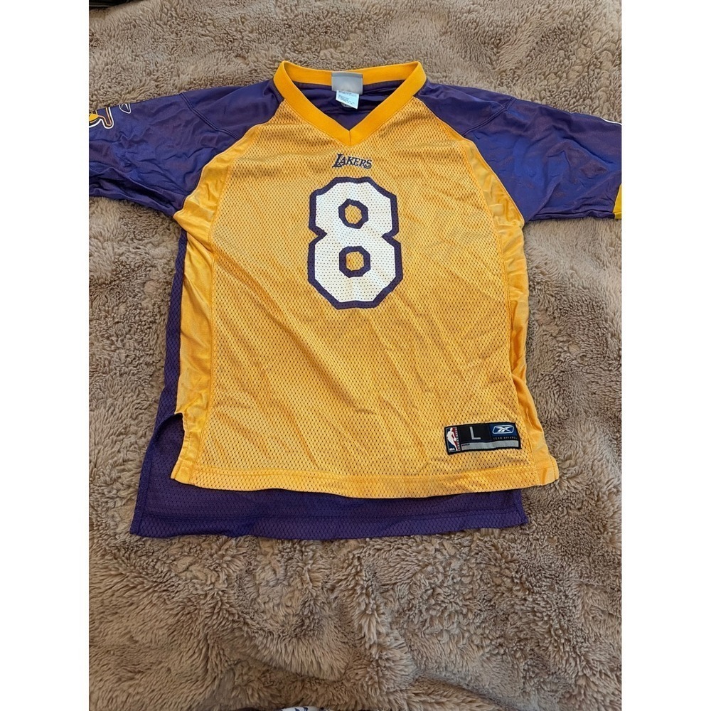 Kobe Bryant Lakers Jersey Kids Large Purple Yellow Reebok NBA Number 8 Mesh